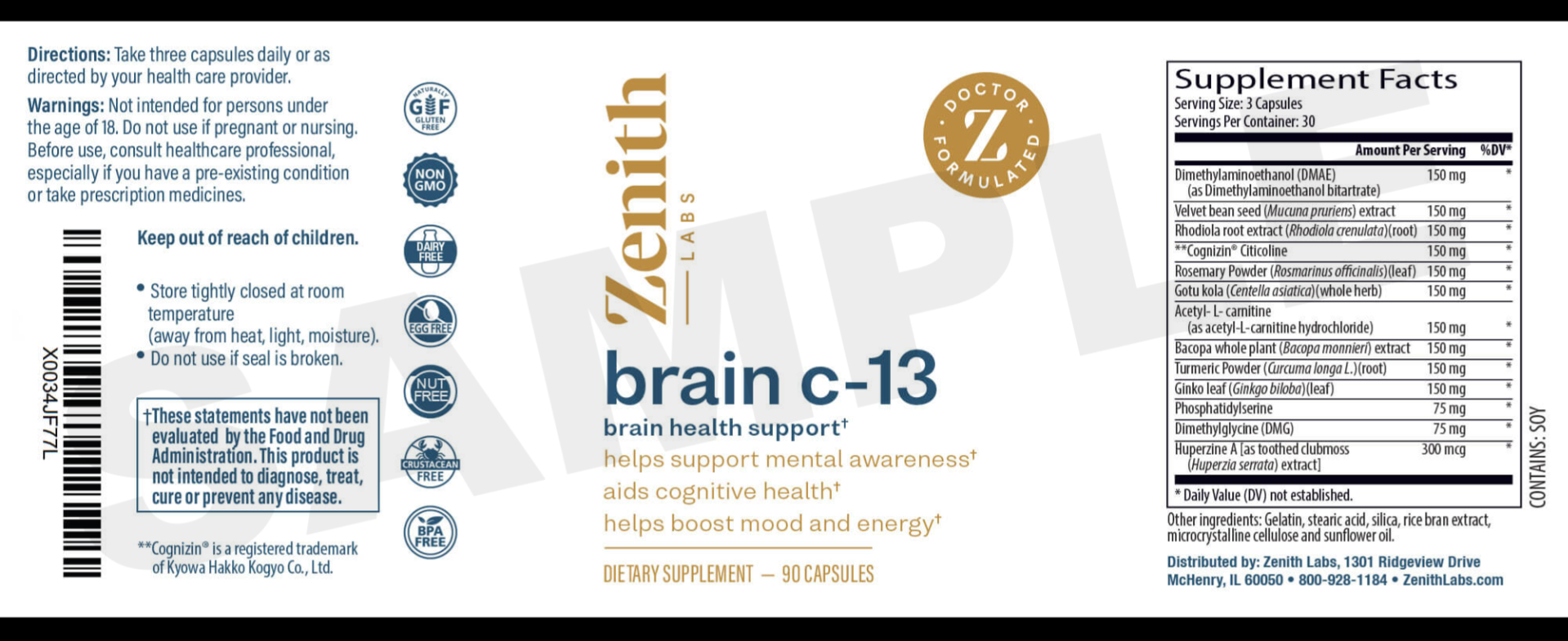 Brain C-13 supplement facts label